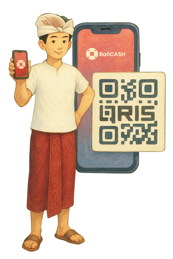 BaliCASH guide showing QRIS payments